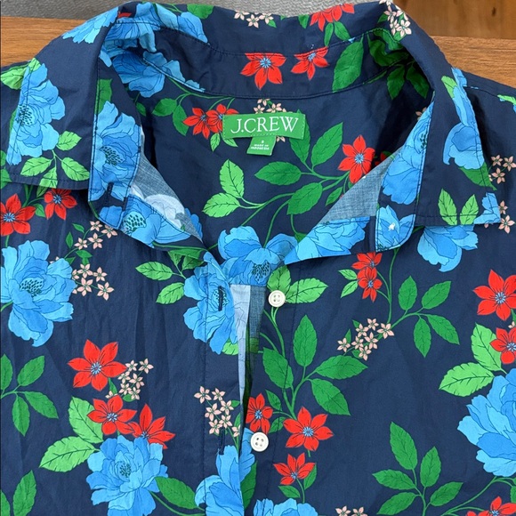 J.Crew Cotton Poplin Short Sleeve Button Up Shirt blue peony print Size Small - Picture 7 of 9